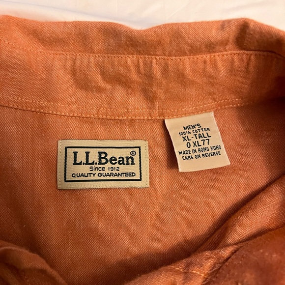 L.l.Bean Men’s Peach XL Big & Tall Cotton Casual Button Down Shirt - Picture 2 of 7